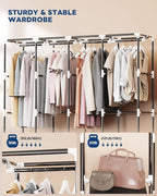 Mavivegue Clothes Organizer with 4 Hanging Rods, Portable Closet Wardrobe, Non-Woven Fabric Cover, Large Capacity Storage for Bedroom and Living Room,Black, 67" W x 17" D x 67" H - Image 4