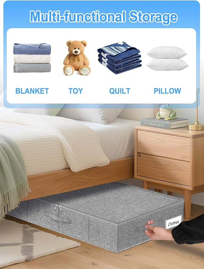 6.7-Inch Under Bed Storage Bin with Zipper Lid, Rigid Sides,2 Pack, Gray | Zipped Lid, Rigid Sides & Bottom, Large Clothes Organizer Box, Off-season Storage, Bedrooms, Closet Organization - Image 5