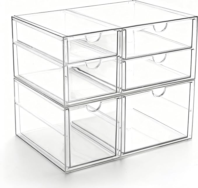 Prsildan Acrylic Makeup Organizer Clear Storage Drawer with 6 Small Drawers by Prsildan