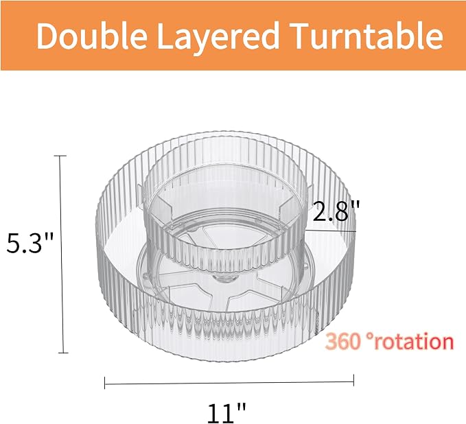 vacane Plastic Lazy Susan Organizer,2 Tier Rotating Storage Turntable for Cabinet Clear Spice Rack,Makeup Spinning Organizer,Countertop Organizer for Kitchen,Pantry,Bathroom,Office - Image 6