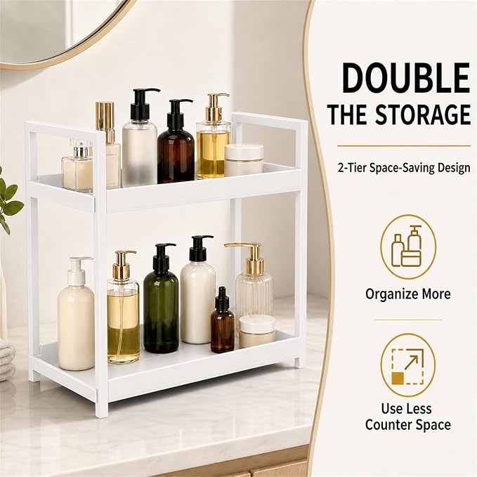 Bathroom Counter Organizer, 2 Tier White Counter Shelf - Image 4