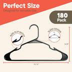 Black Plastic Hangers 180 Pack– Heavy-Duty Plastic Hangers Slim and Space-Saving, Durable and Lightweight PP with Non-Slip Shoulder Notches for Slip Dresses, Suits, Jackets & Camisoles - Image 2