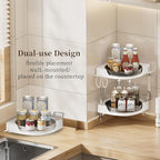 akinbas Corner Shower 2 Tier Caddy Lazy Susan Organizer 360 Rotating Corner Shelf Wall Mounted with No Drilling Shelves for Bathroom Dorm and Kitchen (White) - Image 5