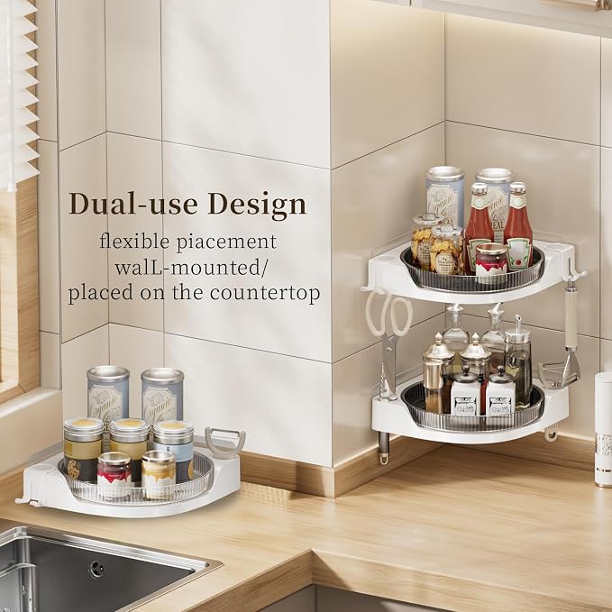 akinbas Corner Shower 3 Tier Caddy Lazy Susan Organizer 360 Rotating Corner Shelf Wall Mounted with No Drilling Shelves for Bathroom Dorm and Kitchen (White) - Image 5