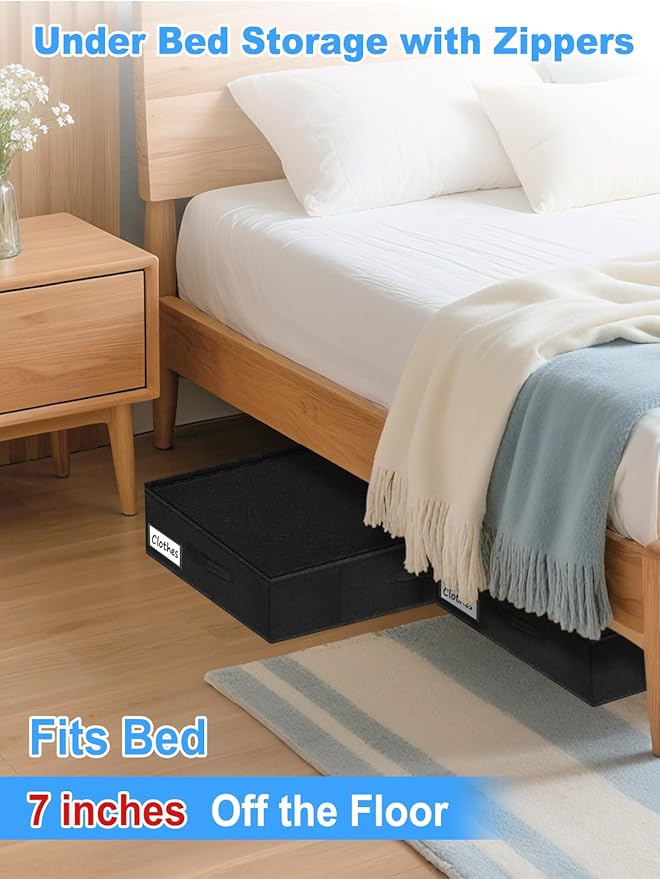6.7-in Under Bed Storage Bin with Lid, Rigid Sides,2 Pack, Black | Zipped Lid, Rigid Sides & Bottom, Large Clothes Organizer Box, Off-season Storage, Bedrooms, Dorms Organization - Image 4