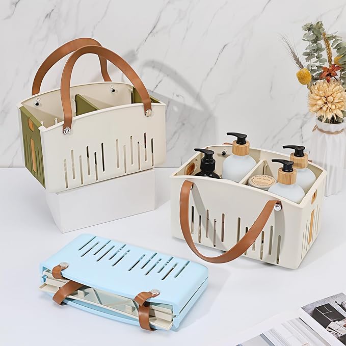 Portable Shower Caddy Collapsible Plastic Shower Basket Tote with Handles Removable Divider, Cleaning Caddy Storage Organizer for Bathroom College Dorm (White) - Image 7