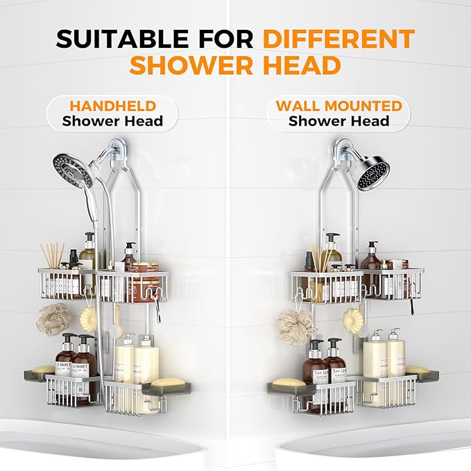Adjustable Aluminum Shower Caddy Hanging for Handheld Showerhead, Silver - Image 5
