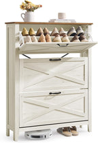 VASAGLE Farmhouse Shoe Cabinet, Narrow Storage Organizer, 3 Flip Drawers by Unknown