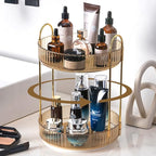 shuang qing Rotating Makeup Organizer for Vanity, High-Capacity Skincare Clear Make Up Storage Perfume Organizers Cosmetic Dresser Organizer Countertop 360 Spinning (Gold, 2 Tier) by SHUANGQING