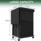 Laundry Basket with Lid,150L Rolling Laundry Hamper with Wheels Black - Image 6