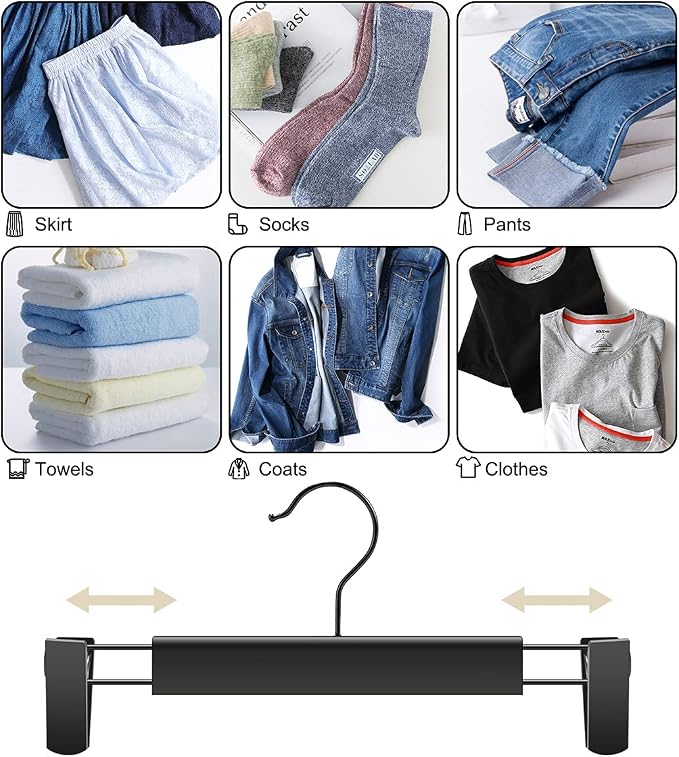 GUANJUNE Clothes Pants Hangers, Space-Saving Skirt Holders with 360 ° Swivel Hooks, Adjustable Clips, Trouser Hangers, Clothes Coat Garment Jeans Hangers (20 Pack, Black) - Image 4