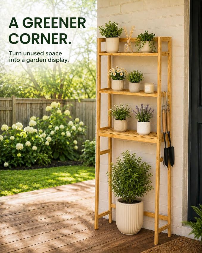 Over The Toilet Storage,Natural Bamboo Over Toilet Bathroom Organizer with 3-Tier Shelves and Hooks,Space-Saving Bathroom Shelf for Towels,Toiletries and Small Bathroom Storage - Image 6