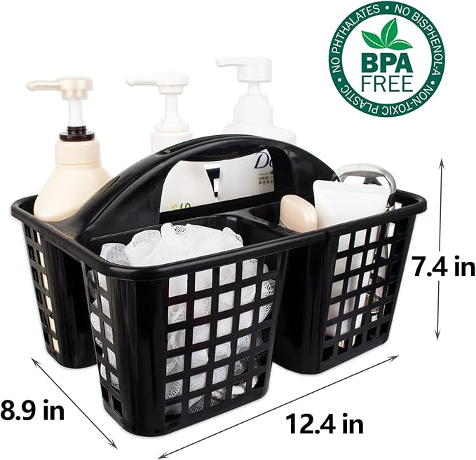 Portable Shower Caddy Basket Plastic Storage Basket with Compartments Black - Image 5