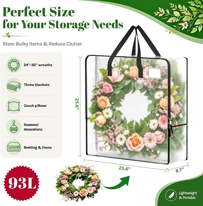 93L Wreath Storage Container, Large Clear Christmas Storage Bags, 5 Pack - Image 2