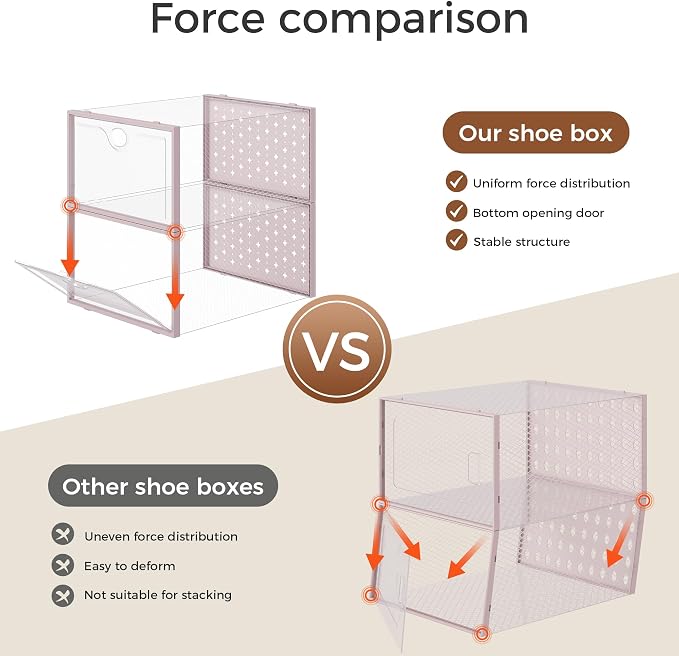 Pinkpum 15 Pack X-Large Shoe Storage Boxes, Shoe Organizer Clear Stackable | Fit US Size 11, 6.2” Height, Shoe Dispaly Case Holder Bins Sneaker Storage for Sneakerheads, For Home and Family, Pink - Image 6