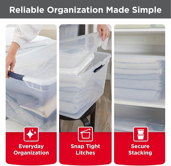 Rubbermaid Cleverstore 95 Qt Clear Storage Bins with Lids, 4-Pack, Stackable, BPA-Free, Made in USA - Image 3