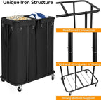 WOWLIVE Double Laundry Hamper with Wheels, 170L Rolling Laundry Basket - Image 5