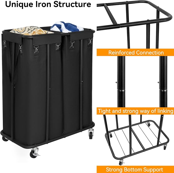 WOWLIVE Double Laundry Hamper with Wheels, 170L Rolling Laundry Basket - Image 5