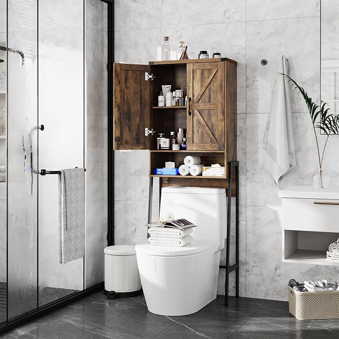 Vabches Over The Toilet Storage Cabinet with 2-Door Design Bathroom Organizers and Storage with Anti-Tip Device Over Toilet Organizer with Shelves for Bathroom,Restroom,Laundry Brown by Vabches