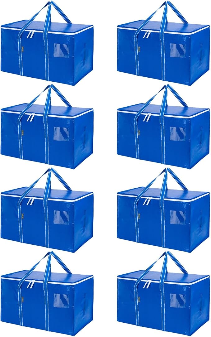 BALEINE 8-Pack Oversized Moving Bags with Reinforced Handles, Heavy-Duty Storage Tote for Clothes, Moving Supplies (Royal Blue, 8-Pack) by BALEINE