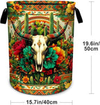 Western Skull Cactus Laundry Basket Foldable Laundry Hamper With Handles Clothes Storage Bucket Organizer Laundry Bag For Bedroom Bathroom Laundry Storage 19.6 x 15.7 - Image 2