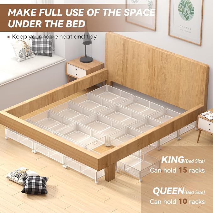 PHINOX Under Bed Storage with Wheels & Handle,Sturdy Metal,2 Pack,White | Tool-free assembly, glide smoothly, easy reach, foldable, maxmazie low-profile beds, dorm, keep seasonal clothes, shoes fresh - Image 6