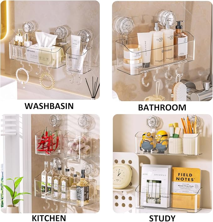 2-Pack Suction Cup Shower Caddy Set, Wall Mounted Suction Rack, Bathroom Shower Shelf Basket Set with Shower Organizer and Toothbrush Holder (No Drilling Required) - Image 8