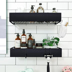 Shower Caddy, Adhesive Shower Organizer with Hooks, Shower Shelves for Inside Shower, No Drilling Shower Rack Holder, Shower Storage for Bathroom, Kitchen Spice Rack-2 Pack Black - Image 4