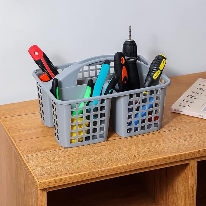 Portable Shower Caddy Basket Plastic Storage Basket with Compartments Grey - Image 7