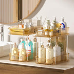 Delamu 2-Tier Under Sink Organizers and Storage, Multi-Purpose Stackable Bathroom Cabinet organizers, Pull Out Kitchen Pantry Organization and Storage with Dividers(3 Pack, Amber) - Image 6