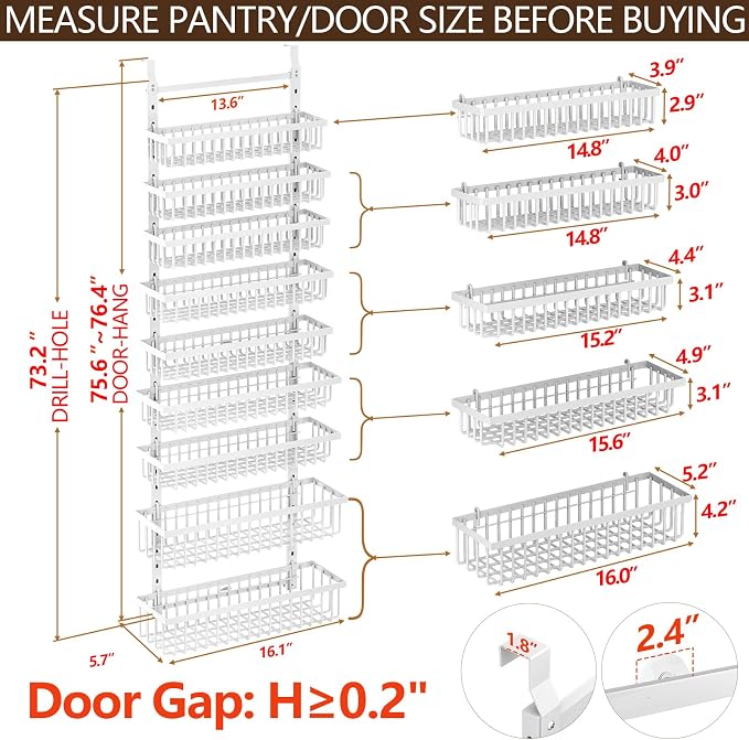 POKIPO 9 Tier Over The Door Pantry Organizer, 2 in 1 Wall Mount or Hanging Spice Rack with Adjustable Deep Basket, Heavy-Duty Seasoning Organizer and Storage for Kitchen Cabinet Closet Bathroom - Image 2