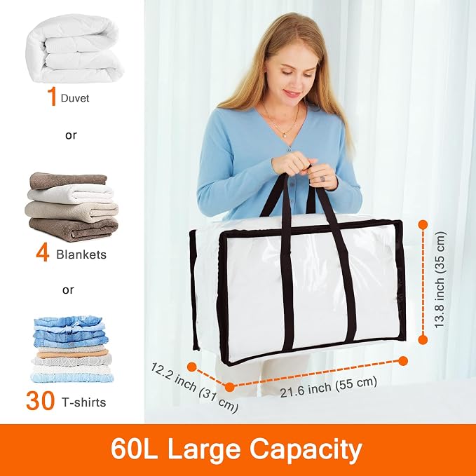Vieshful 7 Pack Clear Clothes Storage Bags with Zipper 60L - Image 3
