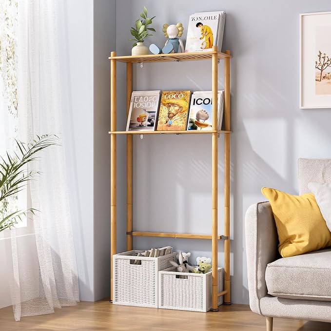 AmazerBath Bamboo Over The Toilet Storage Shelf, 2-Tier Over Toilet Organizer Rack, Freestanding Above Toilet Shelf for Bathroom, Laundry, Space Saver, Natural Color - Image 6