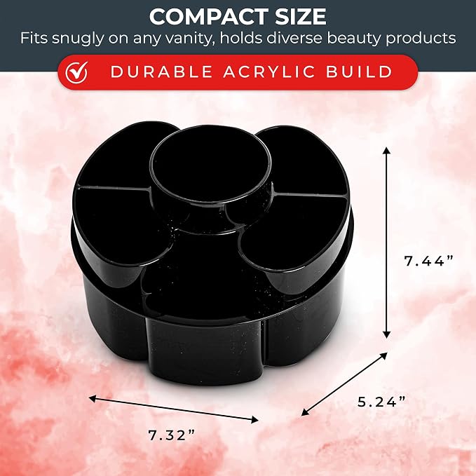 Masirs Small 360 Rotating Makeup Organizer, 5 Compartments, Round Black - Image 3