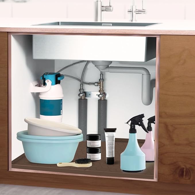 Under Sink Mat, 19"x22" Under Sink Mats for Kitchen, Silicone Waterproof Under Sink Liner, Sink Cabinet Organizer Tray with Drain Hole (Brown, 19X22) - Image 6