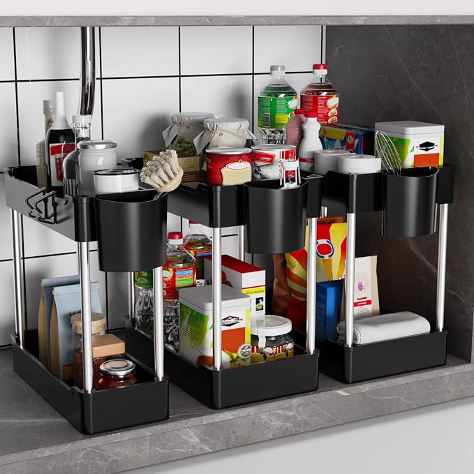 3 Pack Under Sink Organizer Bathroom and Storage Cabinet (Black) by Unknown