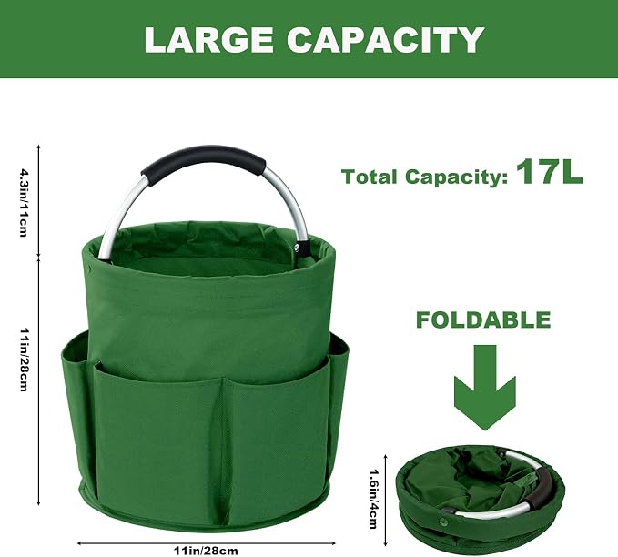Cleaning Caddy with Handle, 17L Foldable Cleaning Supplies Organizer, Portable Storage Basket, Cleaning Supply Caddy, Multifunctional Cleaning Bucket Bag for Garden, Home, Kitchen (Green) - Image 4