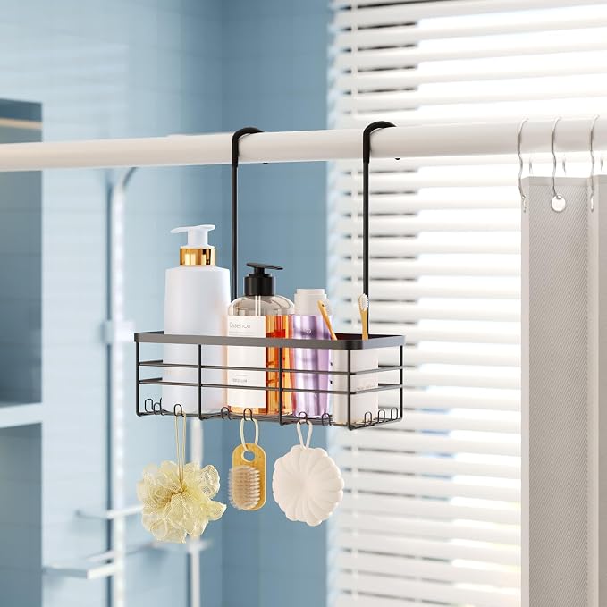 HapiRm Hanging Shower Caddy Organizer - No Drilling Shower Organizer with Hooks, Rustproof & Waterproof 304 Stainless Steel Bathroom Shelves - Black (1 Basket) - Image 8