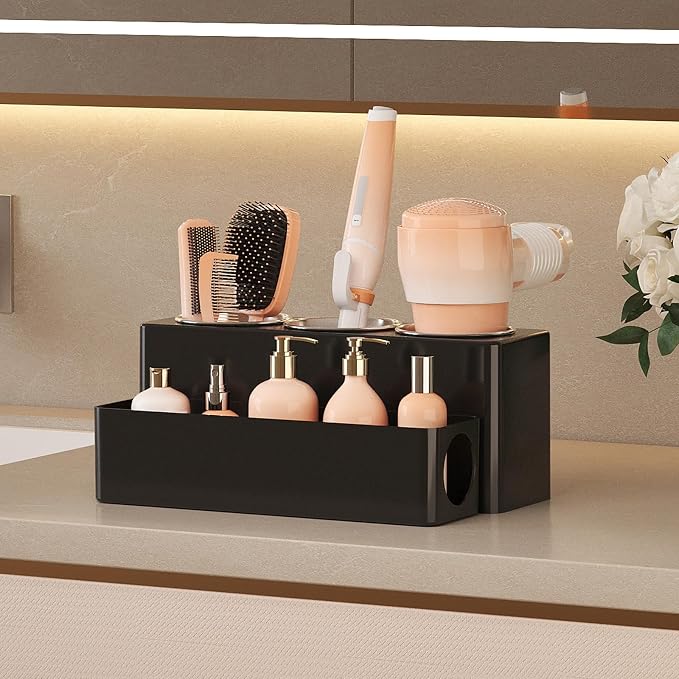 Lifewit Hair Tool Organizer Dryer Holder Countertop with 3 Cups, Black - Image 4
