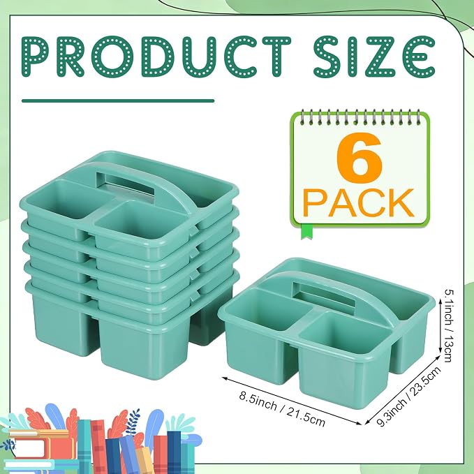 Geelin 6 Pack Classroom Caddy with Handle Plastic Storage Caddy Organizer with 3 Compartments Stackable Desk Caddies Holder Portable Storage Bin for Marker Pencil Crayon School Home Office(Green) - Image 3