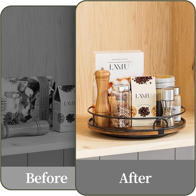 LAMU 10'' Rotating Lazy Susan Organizer, Wooden Lazy Susan Turntable - Image 7