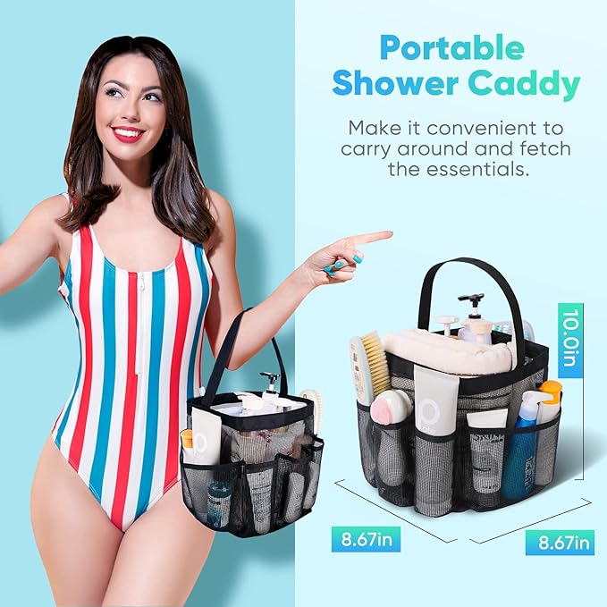 EUDELE Mesh Shower Caddy Portable for College Dorm Room Essentials, Shower Caddy Dorm with 9-Pocket Large Capacity for Beach, Swimming, Gym, Camping, Travel essentials - Image 3