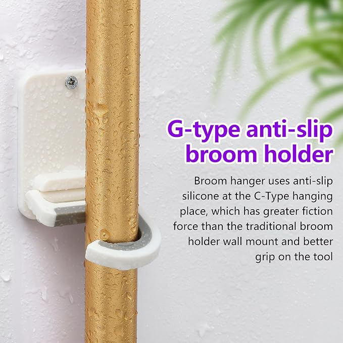 Broom and Mop Holder Wall Mount, Heavy Duty Screw Drilling Gripper Rack Supports up to 10 lb for Kitchen, Laundry Room, Garage, and Garden Storag (8, White) - Image 6