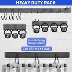 Garage Tool Organizer Wall Mount, 64 Inch Heavy Duty Garden Tool Organizer Storage System, Easy Install with 10 Adjustable Hooks, for Garage, Basement, Shed, Workshop, Black, Steel - Image 3
