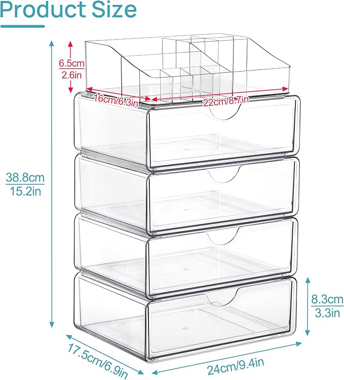 Vtopmart 5 Tier Clear Makeup Organizer with Drawer, Cosmetic Storage for Dresser Countertop and Bathroom Vanity, Beauty Holder for Lipstick Brush Skincare - Image 3