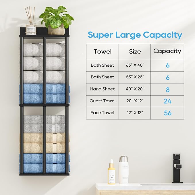 Towel Racks for Bathroom Wall Mounted with Wooden Storage Shelf - Image 4