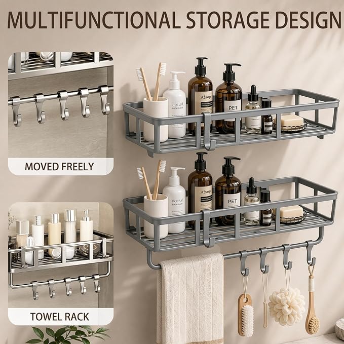 Shower Caddy Hanging 2 Pack, Rustproof Adhesive Corner Shower Shelves - Image 4
