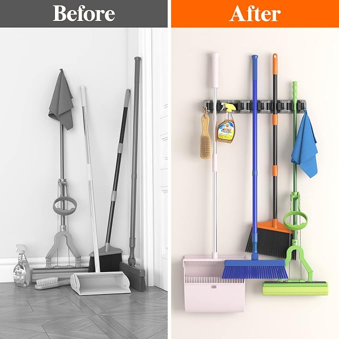 Lifewit Mop and Broom Holder Organizer Wall Hanging Mount, Gray, 2 Pack - Image 5