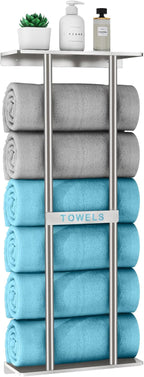 STWWO Bathroom Towel Storage for Bathroom, Wall Towel Rack for Rolled Towels, 30 inch Towel Holder Wall Mounted with Metal Shelf Can Holds 6 Large Towels, Brushed Nickel by STWWO
