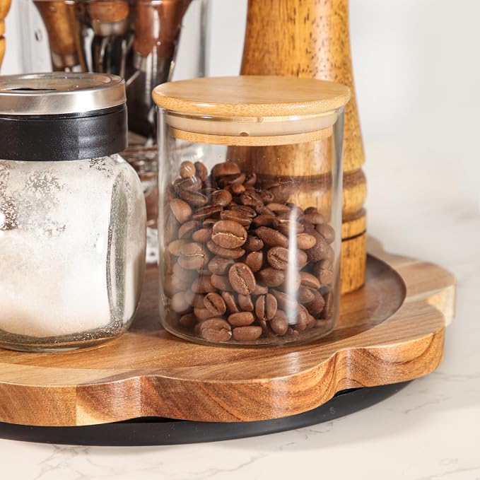 WLWNWFT Lazy Susan Turntable Organizer 10in, Acacia Wood Flower Shape Rotating Tray Candle Decoration Tray Centerpiece for Coffee Table, Candle Holder Display, Spice Rack, Pantry Organiser - Image 7